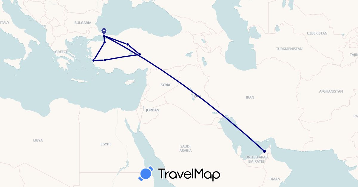 TravelMap itinerary: driving in United Arab Emirates, Turkey (Asia)
