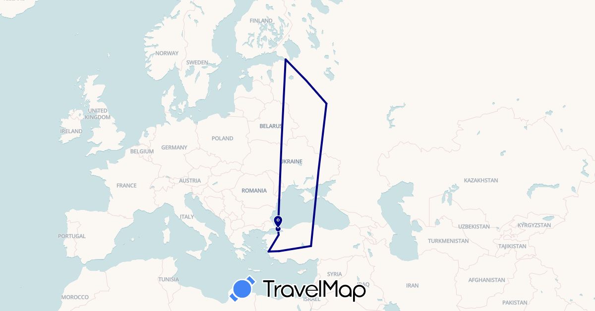 TravelMap itinerary: driving in Russia, Turkey (Asia, Europe)