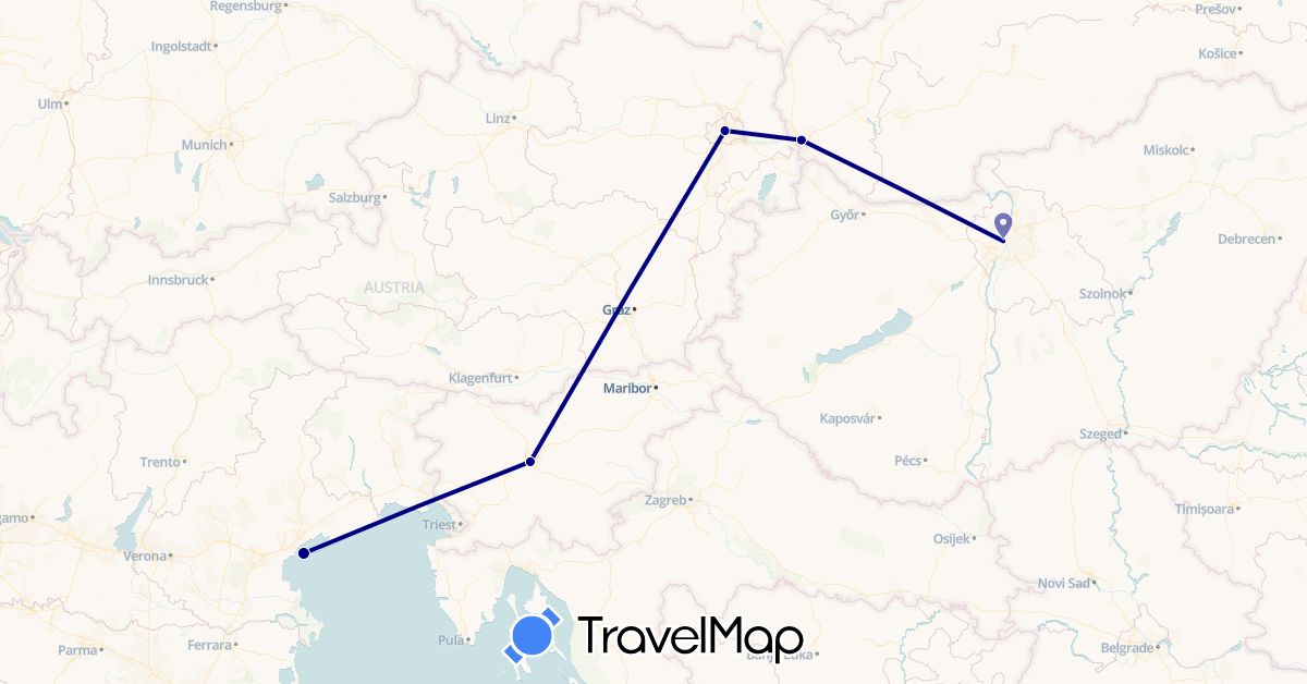 TravelMap itinerary: driving in Austria, Hungary, Italy, Slovenia, Slovakia (Europe)