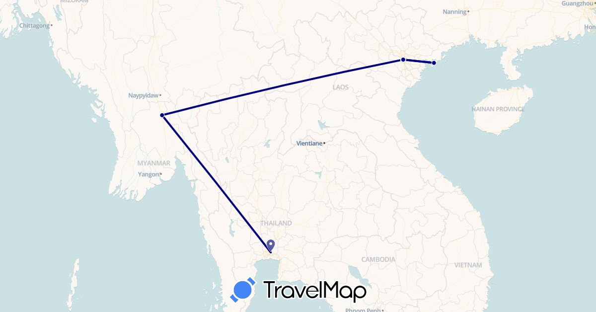 TravelMap itinerary: driving in Myanmar (Burma), Thailand, Vietnam (Asia)