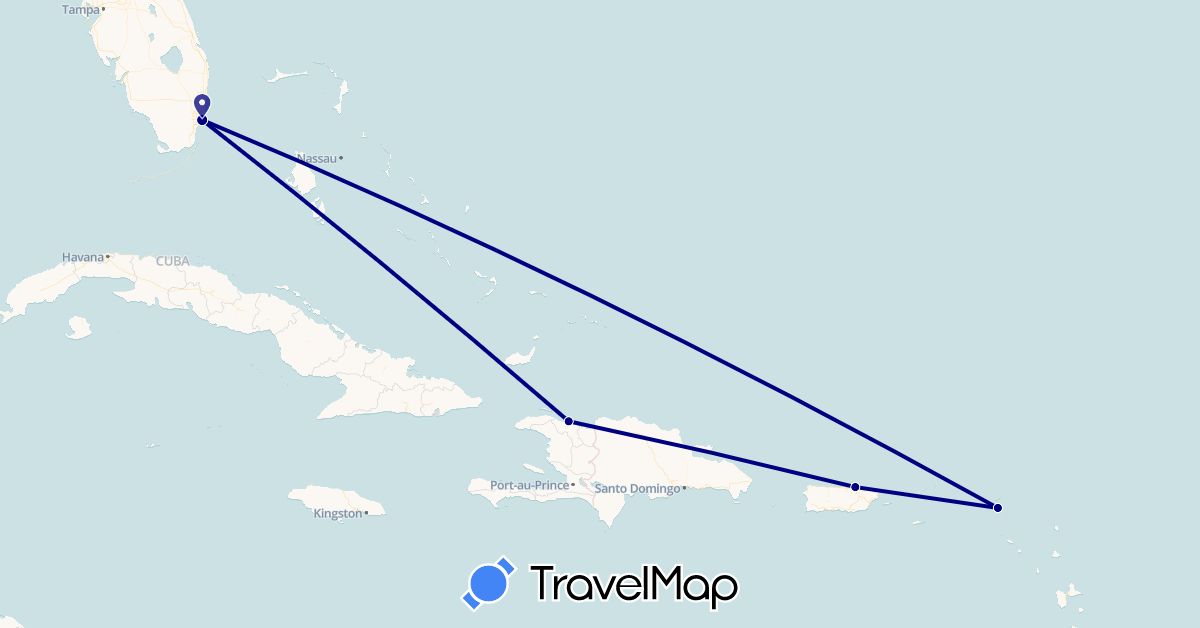 TravelMap itinerary: driving in Haiti, Netherlands, United States (Europe, North America)