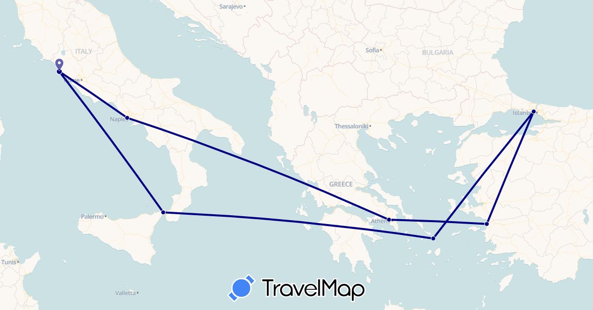 TravelMap itinerary: driving in Greece, Italy, Turkey (Asia, Europe)