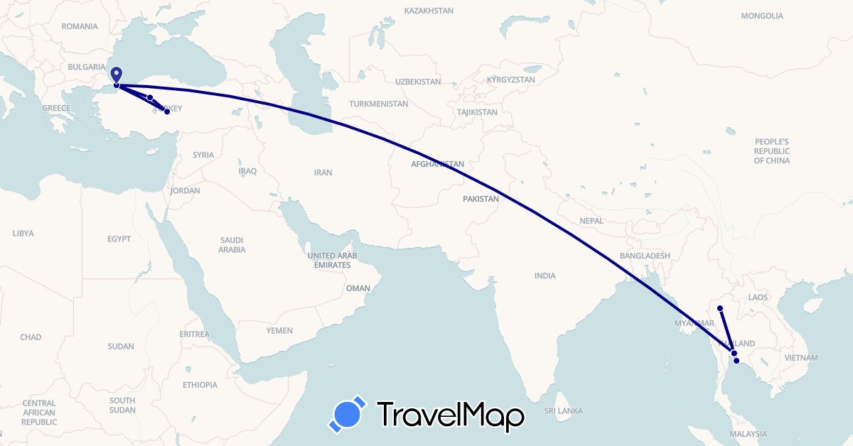 TravelMap itinerary: driving in Thailand, Turkey (Asia)