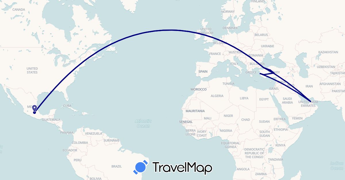 TravelMap itinerary: driving in United Arab Emirates, Mexico, Turkey (Asia, North America)