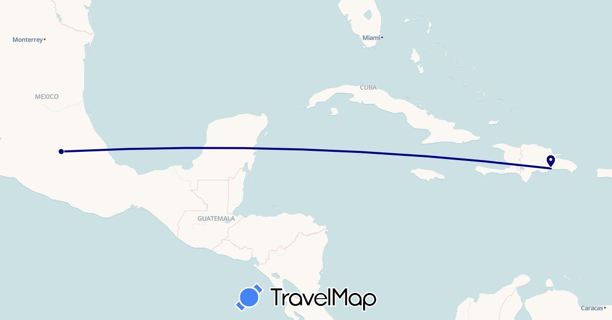 TravelMap itinerary: driving in Dominican Republic, Mexico (North America)