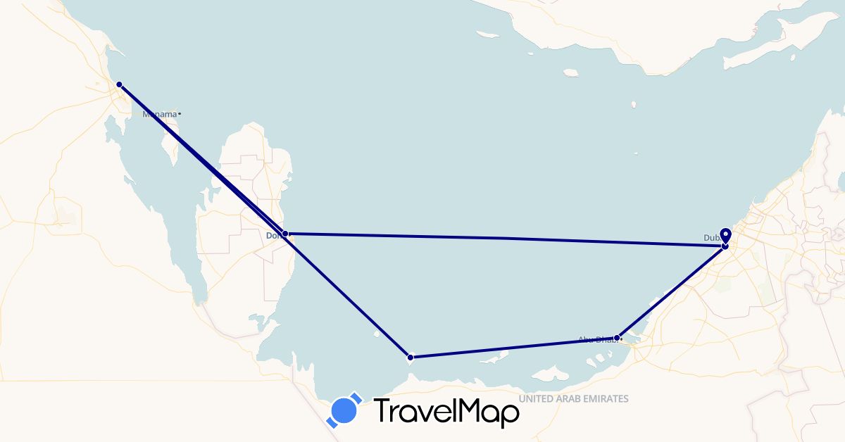 TravelMap itinerary: driving in United Arab Emirates, Qatar, Saudi Arabia (Asia)