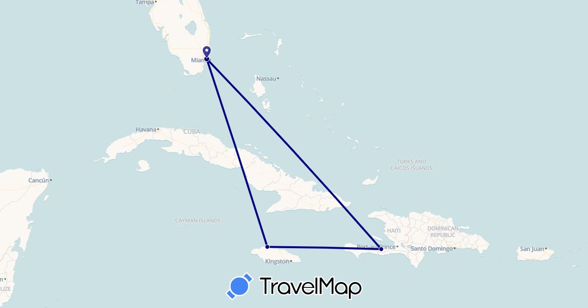 TravelMap itinerary: driving in Haiti, Jamaica, United States (North America)