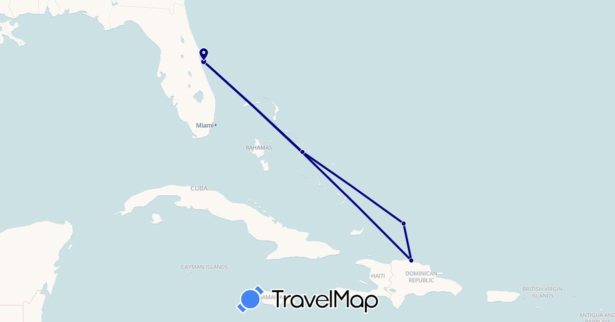 TravelMap itinerary: driving in Bahamas, Dominican Republic, Turks and Caicos Islands, United States (North America)