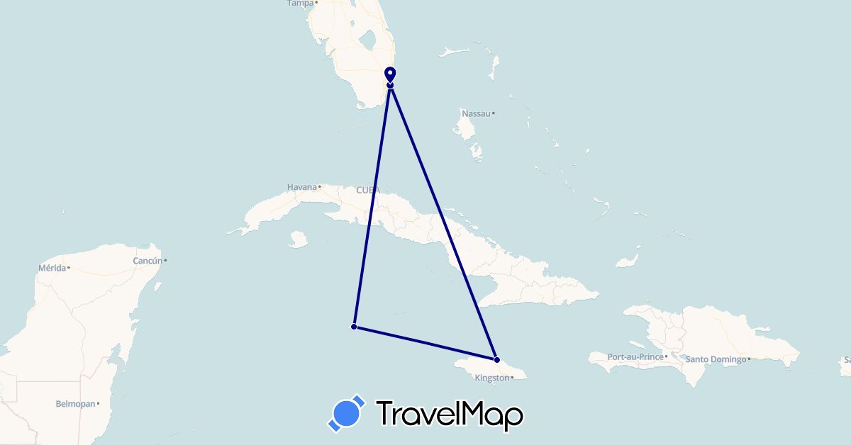 TravelMap itinerary: driving in Jamaica, Cayman Islands, United States (North America)